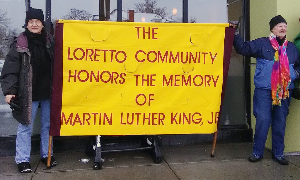 A Fitting Tribute — Loretto Community members and friends in Denver honor the memory of Dr. Martin Luther King Jr. by joining in the 2017 MLK Marade. Above are, from left, Lisa Reynolds and Anna Koop, and below is a crowd shot. (Photos courtesy of Lisa Reynolds)