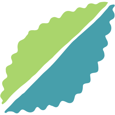 A split blue and green leaf graphic.