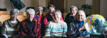 Pakistan Committee members enjoy time together after their presentation before eager Loretto Academy students and their Pakistan Loretto peers.  From left are Helen Santamaria, Mary Helen Sandoval, Lydia Peña, Cathy Mueller, Barbara Nicholas, Jane German and Mary Ann Lovett. (Photo courtesy of Mary Ann Lovett)