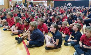 Students at St. Vincent De Paul School in Denver listen at an assembly to recognize many of the individual Sisters who once taught there, including Sisters of Loretto. (Photo courtesy of Cathy Mueller)