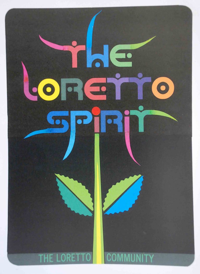 Colorful handmade banner by Bob Strobridge with the quote "The Loretto Spirit"