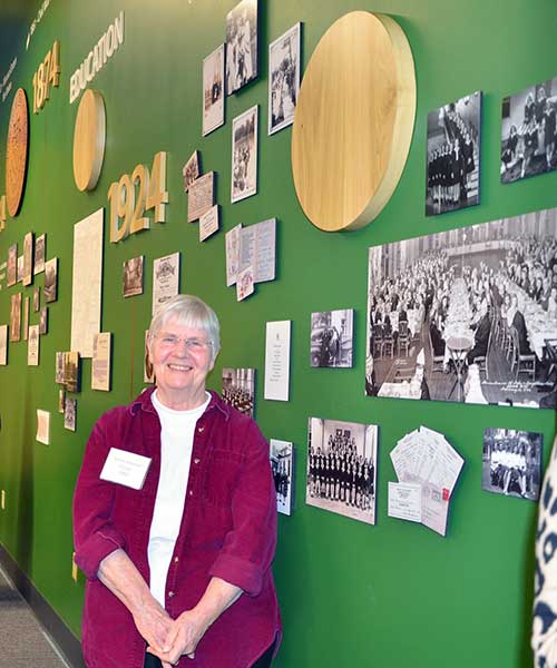Loretto Archivist Eleanor Craig attends the March 7 library dedication. She helped to gather Loretto artifacts for the display. (Photo by Jean M. Schildz)