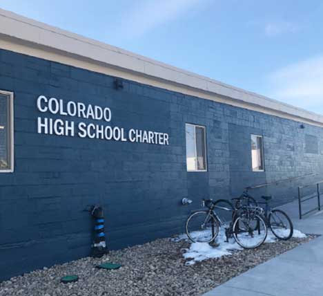 Exterior of Colorado High School Charter (Photo by Aziza Halpern Sandoval)