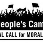 Black and white logo of the Poor People's Campaign: A National Call for Moral Revival. The logo is a black silhouette of a group of protestors.