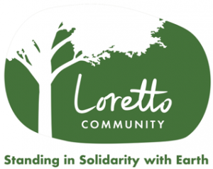 Outline of a tree framing the Loretto Community logo