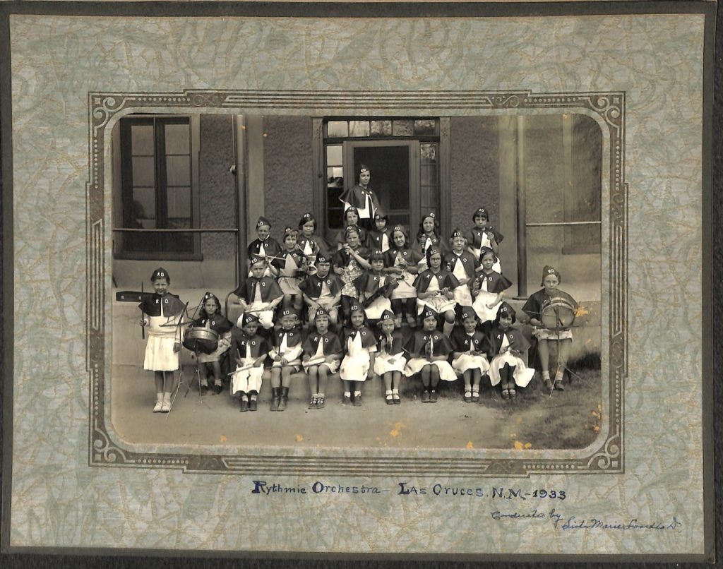 Historic photo of students in the Holy Cross Rhythmic Orchestra in Las Cruces, NM in 1933