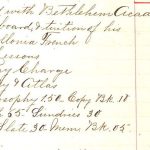 Photo of 1887 ledger listing cost of tuition and books, and a payment of $41.25 - "By Sheep"
