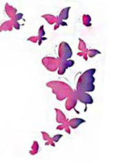 A graphic of a stream of pink and purple butterflies arcing up.