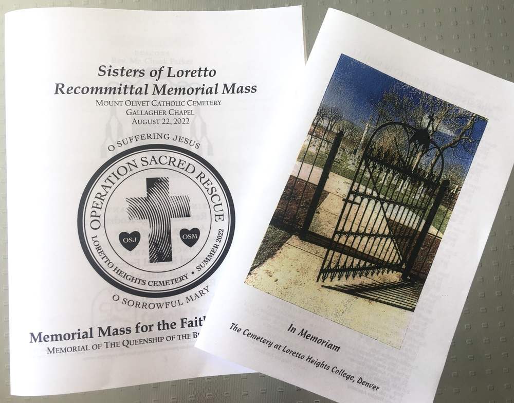 Cover of the Recommittal Memorial Mass program and booklet of biographical information about the Sisters being reinterred.