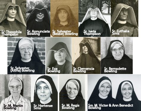 Photo collage of 14 habited nuns, all sharing a family resemblance.