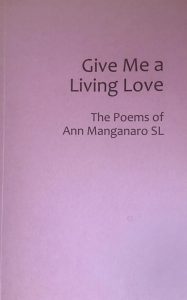 Purple book cover with the title: "Give Me a Living Love: The Poems of Ann Manganaro SL