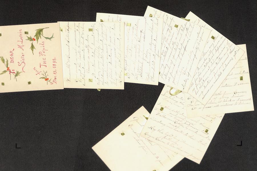 Handwritten papers with a cover page entitled "Dear Sister M. Lucia; The Pupils, Dec 13, 1895"