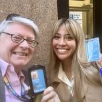 Beth Blissman and new Loretto at the UN intern, Leslie Baron, beam for a selfie as they hold up their UN ID cards.