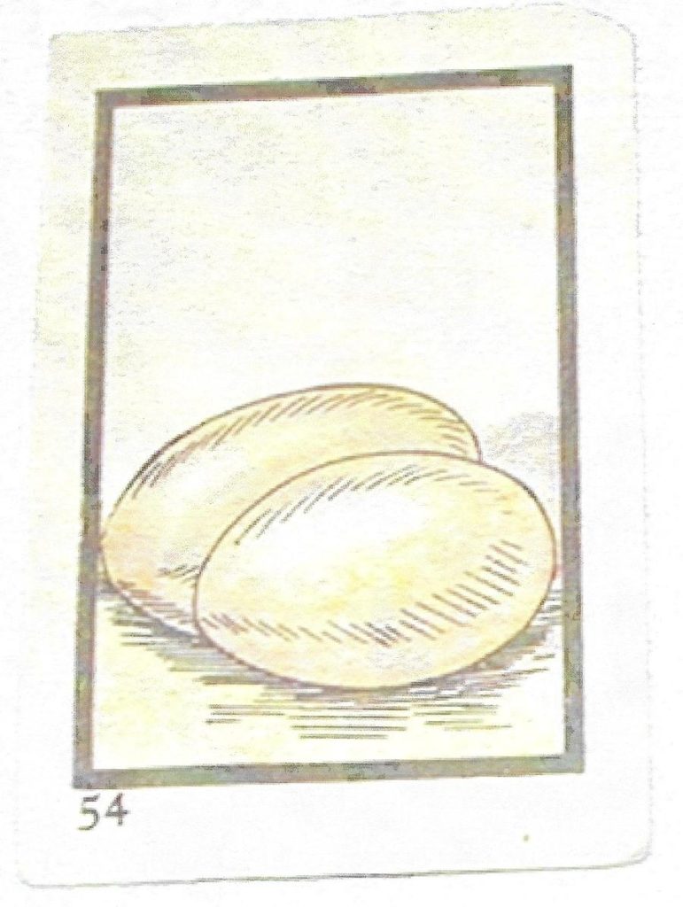 Photo of a simple flashcard with two eggs.