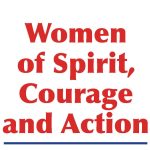 Section of Book Cover reads the title in red "Women of Spirit, Courage and Action"