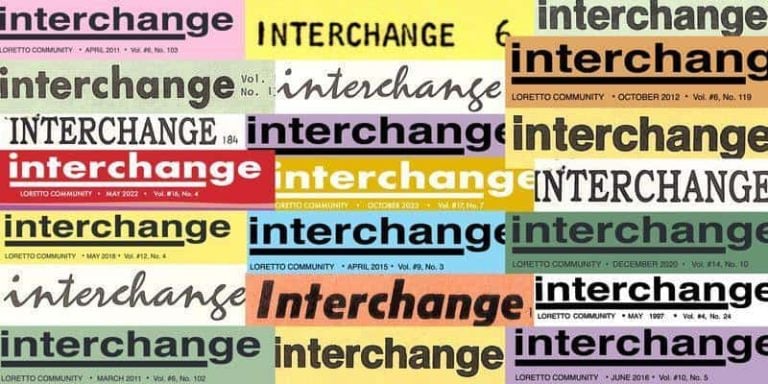 Collage of "Interchange" logos from over the years, including some volume numbers and dates