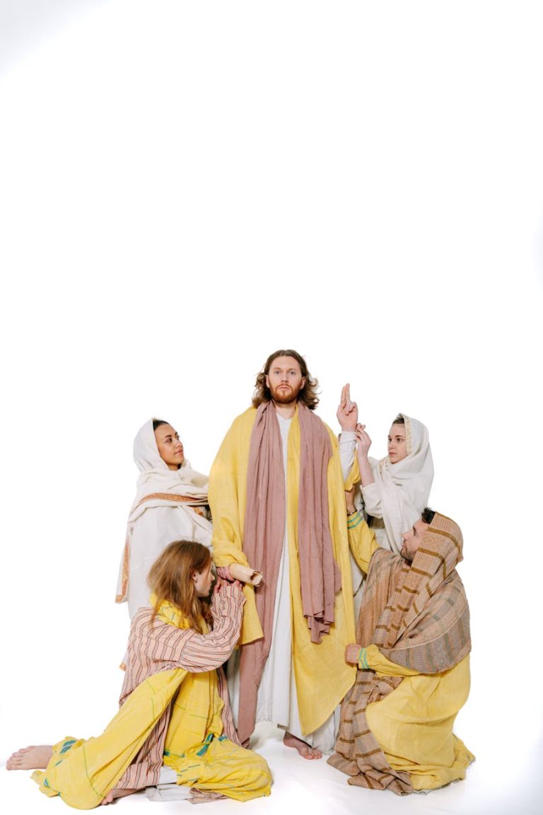 men and women in jesus christ and apostles costumes