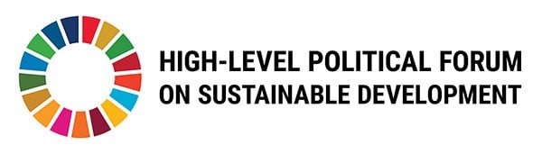 A wheel of 17 rainbow wedges sits to the left of the words "High-Level Political Forum on Sustainable Development"