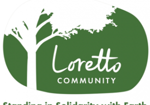 Outline of a tree framing the Loretto Community logo